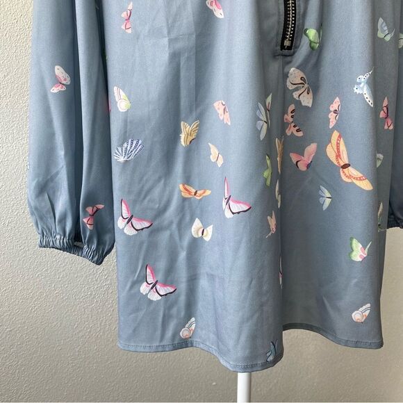 Butterfly Blouse Pullover Loose Fitting Half Zipper SZ M - Picture 9 of 12